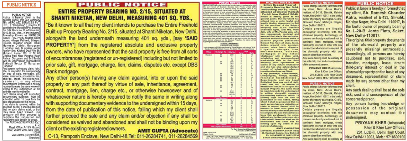 Property Notice Ad in Times of India
