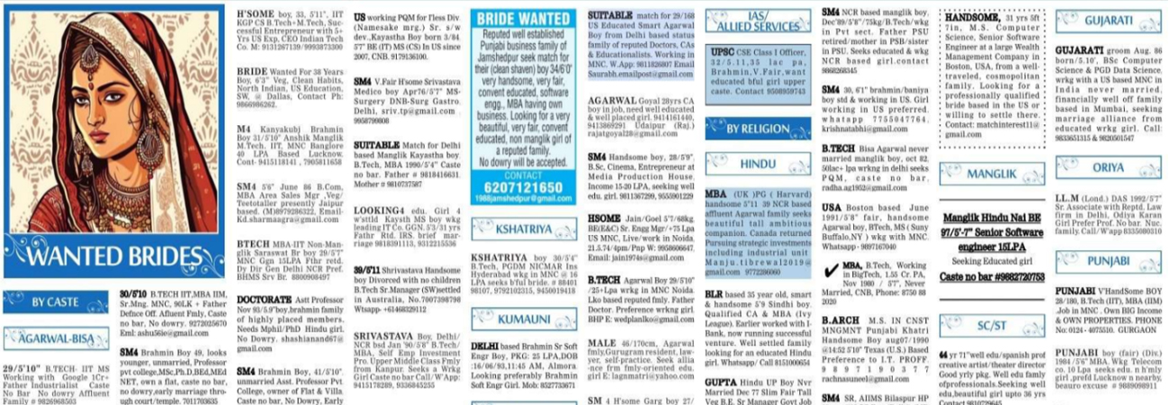 Book Matrimonial Ad in Financial Express