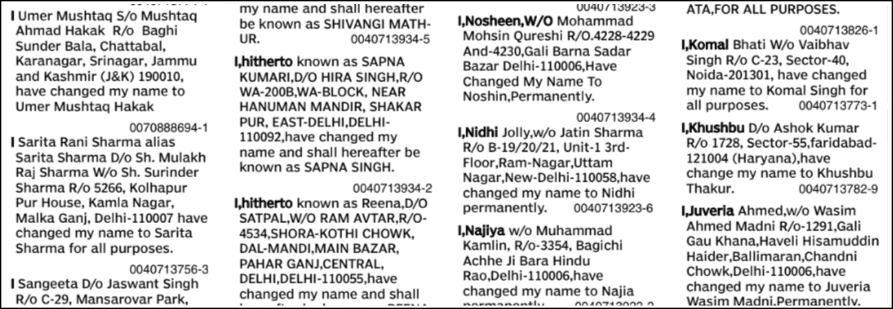 Types of Name Change Ads Published in Samaya Newspaper